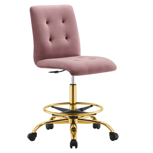 Prim Armless Performance Velvet Drafting Chair - Gold Dusty Rose EEI-4977-GLD-DUS