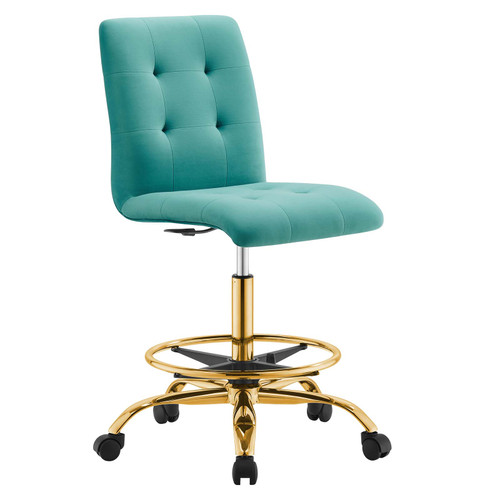 Prim Armless Performance Velvet Drafting Chair - Gold Teal EEI-4977-GLD-TEA