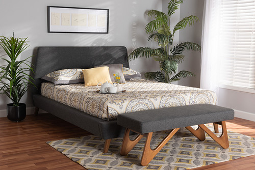 Sinclaire Mid-Century Modern Transitional Dark Grey Fabric Upholstered Queen Size 2-Piece Bedroom Set BBT6661A1-Dark Grey-Queen-2PC Set