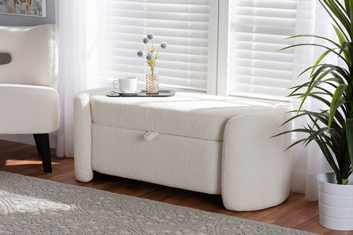 Oakes Modern And Contemporary Ivory Boucle Upholstered Storage Bench 225-Beige-Bench