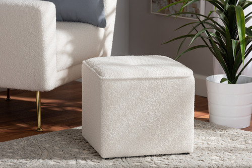 Isaiah Modern And Contemporary Ivory Boucle Upholstered Ottoman 1709A-Beige-Ottoman