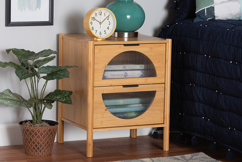 Naresh Mid-Century Modern Transitional Natural Brown Bamboo Wood 2-Drawer End Table ETAN-003-Bamboo-ET