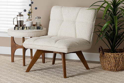 Darielle Japandi Cream Boucle Fabric And Walnut Brown Finished Rubberwood Accent Chair BBT5453-Maya-Cream/Walnut-CC