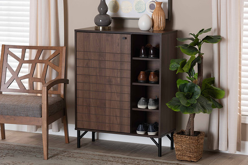 Josette Mid-Century Modern Transitional Walnut Brown Finished Wood 1-Door Shoe Cabinet ELV91005SC15WI-CLB-Shoe Cabinet