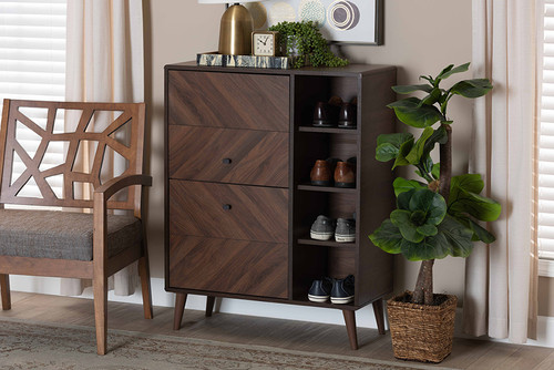 Keiran Mid-Century Modern Walnut Brown Finished Wood 2-Door Shoe Cabinet SESC88002WI-CLB-Shoe Cabinet