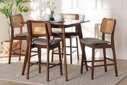 Dannon Mid-Century Modern Grey Fabric And Walnut Brown Finished Wood 5-Piece Pub Set CS001P-Walnut/Light Grey-5PC Pub Set