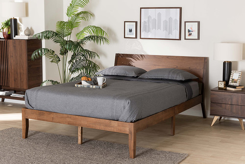 Salvatore Mid-Century Modern Walnut Brown Finished Wood King Size Platform Bed SW8521-Walnut-King