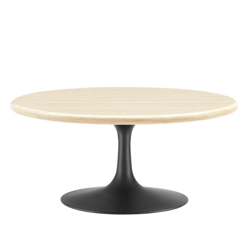 Lippa 36" Round Artificial Travertine Coffee Table EEI-6751-BLK-TRA