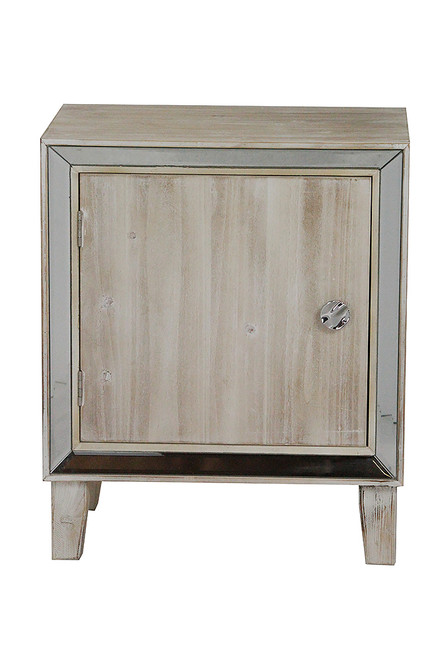 23.5" White Washed Wood Accent Cabinet With A Door And Antique Mirrored Glass (294667)