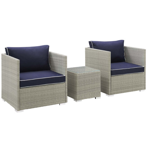 Repose 3 Piece Outdoor Patio Sectional Set EEI-3006-LGR-NAV-SET