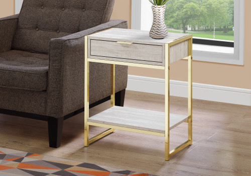24" Beige Marble Particle Board And Mdf, And Gold Metal Accent Table (333229)