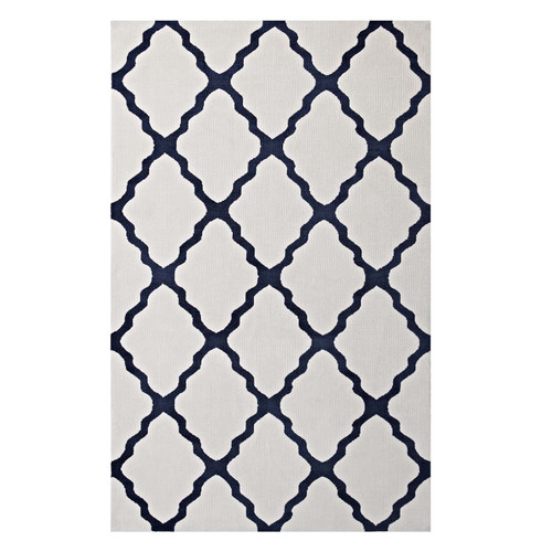 Marja Moroccan Trellis 5X8 Area Rug - Ivory And Navy R-1003B-58