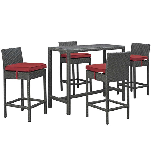 Sojourn 5 Piece Outdoor Patio Wicker Rattan Sunbrella Pub Set EEI-1968-CHC-RED-SET