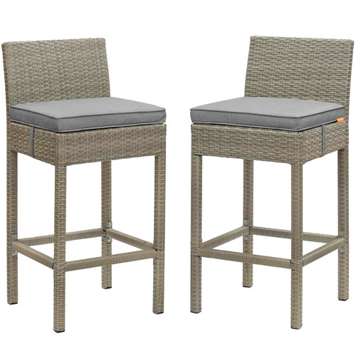 Conduit Bar Stool Outdoor Patio Wicker Rattan Set Of 2 EEI 3604 LGR GRY