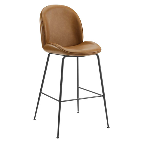 Scoop Black Powder Coated Steel Leg Vegan Leather Bar Stool EEI-4640-TAN