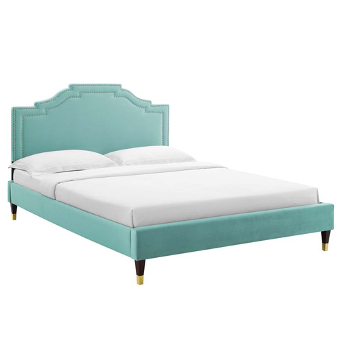 Adelaide Performance Velvet Queen Platform Bed - Mint MOD-6581-MIN