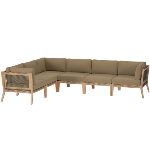 Clearwater Outdoor Patio Teak Wood 6-Piece Sectional Sofa - Gray Light Brown EEI-6125-GRY-LBR