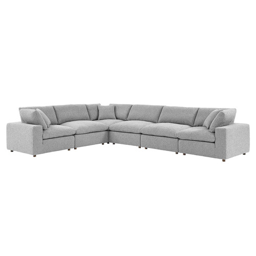 Commix Down Filled Overstuffed Boucle Fabric 6-Piece Sectional Sofa - Light Gray EEI-6369-LGR