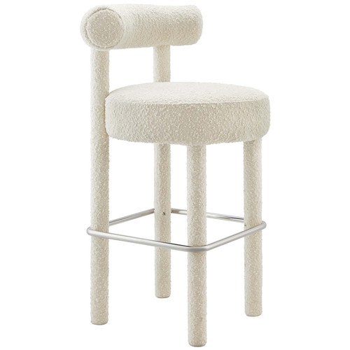 Toulouse Boucle Fabric Bar Stool - Ivory Silver EEI-6385-IVO-SLV