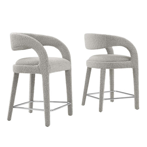 Pinnacle Boucle Upholstered Counter Stool Set Of 2 - Taupe Silver EEI-6565-TAU-SLV