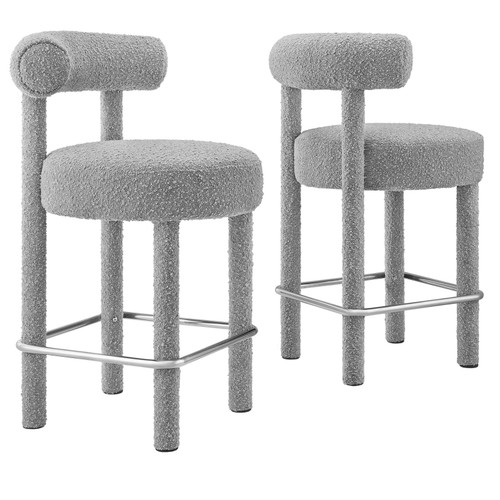 Toulouse Boucle Fabric Counter Stool - Set Of 2 - Light Gray Silver EEI-6707-LGR-SLV