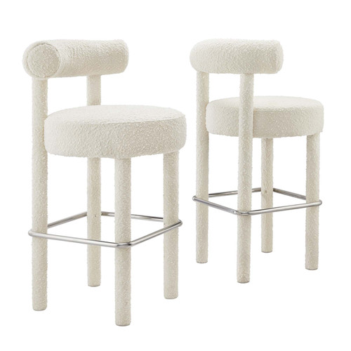 Toulouse Boucle Fabric Bar Stool - Set Of 2 - Ivory Silver EEI-6709-IVO-SLV