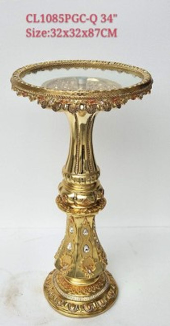 Golden Pedestal Accent Table With Glass (12024720)