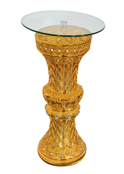 Golden Crystal Pedestal Accent Table (12024915)