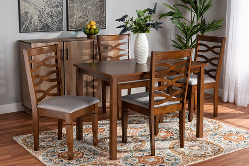 Lanier Modern and Contemporary Grey Fabric Upholstered and Walnut Brown Finished Wood 5-Piece Dining Set RH318C-Grey/Walnut-5PC Dining Set