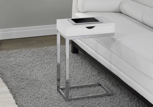 24.5" White Particle Board And Chromed Metal Accent Table (332987)