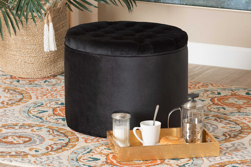 Livana Contemporary Glam and Luxe Black Velvet Fabric Upholstered Storage Ottoman FZD0220-Black Velvet-Ottoman