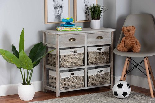 Vella Modern and Contemporary Grey Finished Wood 2-Drawer Storage Unit With Baskets FZC200360-Light Grey-Cabinet