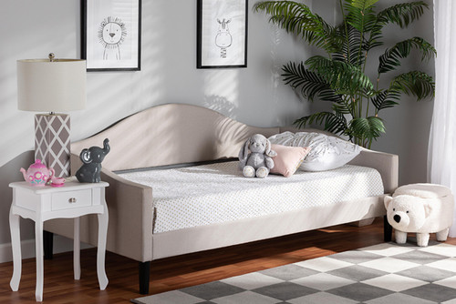 Milligan Modern And Contemporary Beige Fabric Upholstered And Dark Brown Finished Wood Full Size Daybed Milligan-Beige-Daybed-Full