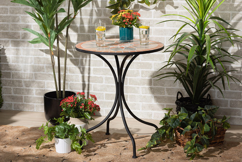 Talise Modern And Contemporary Multi-Colored Ceramic Tile And Black Metal Outdoor Dining Table H01-101306 Mosaic Table