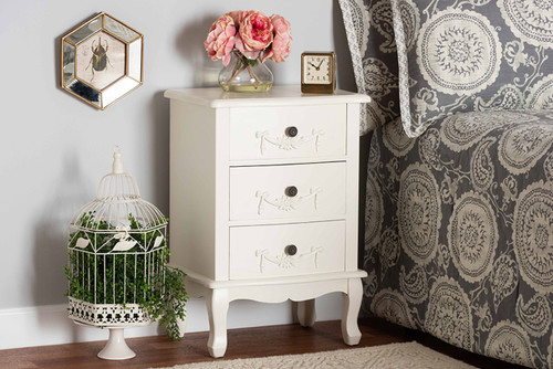 Callen Classic And Traditional White Finished Wood 3-Drawer Nightstand JY18B018-White-3DW-NS