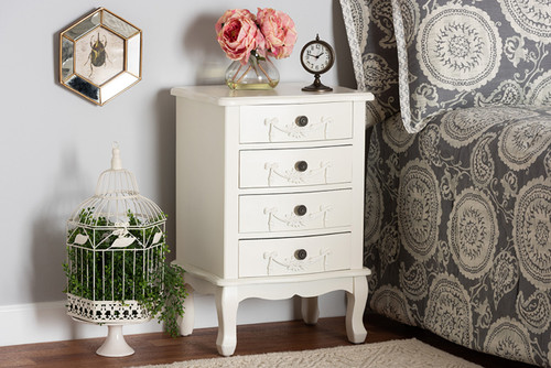 Callen Classic And Traditional White Finished Wood 4-Drawer Nightstand JY18B025-White-4DW-NS
