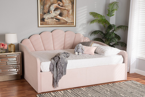 Timila Modern And Contemporary Light Pink Velvet Fabric Upholstered Full Size Daybed BBT61078-Light Pink Velvet-Daybed-Full