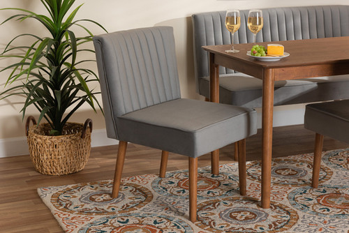 Alvis Mid-Century Modern Grey Velvet Upholstered and Walnut Brown Finished Wood Dining Chair BBT8063-Grey Velvet/Walnut-CC