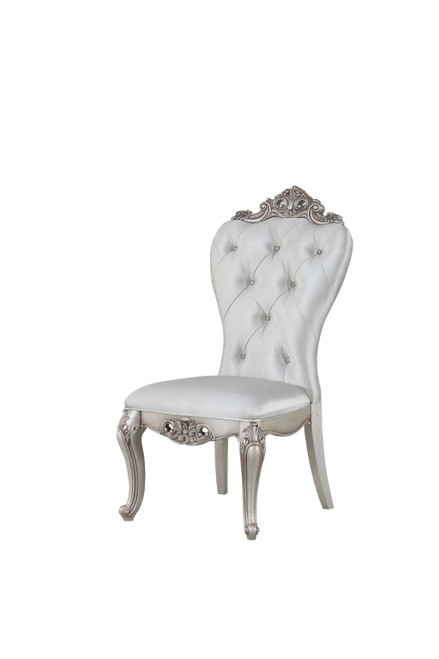 25" X 22" X 42" Cream Fabric Antique White Wood Upholstered (Seat) Side Chair (Set-2) (347330)