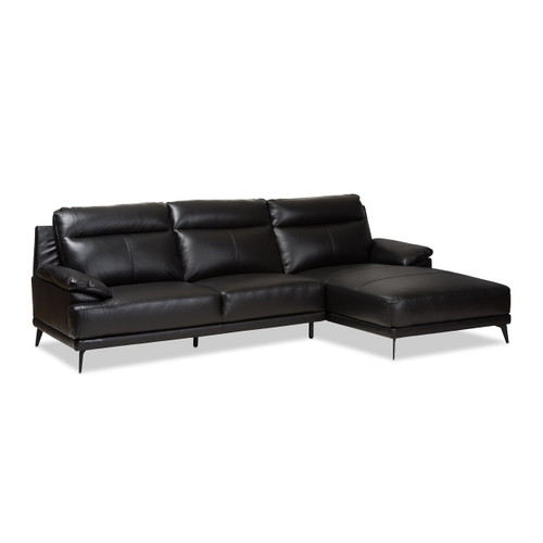 Rabbie Modern And Contemporary Black Leather Right Facing Chaise 2-Piece Sectional Sofa 5390-Black-RFC