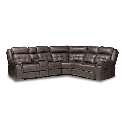 Vesa Modern And Contemporary Grey Leather-Like Fabric Upholstered 6-Piece Sectional Recliner Sofa With 2 Reclining Seats 7271C-Grey-SF