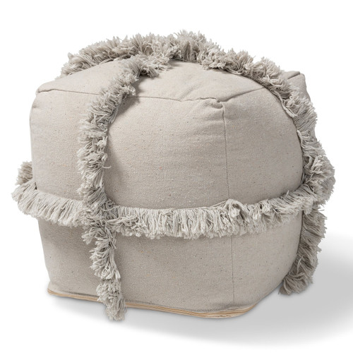 Alfro Moroccan Inspired Grey Handwoven Cotton Fringe Pouf Ottoman Alfro-Grey-Pouf