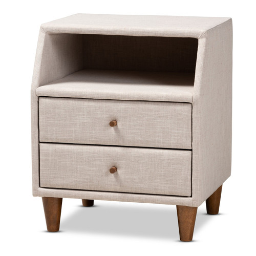 Claverie Mid-Century Modern Beige Fabric Upholstered 2-Drawer Wood Nightstand BBT3157-Beige-NS