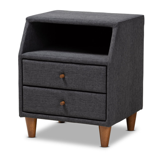 Claverie Mid-Century Modern Charcoal Fabric Upholstered 2-Drawer Wood Nightstand BBT3157-Dark Grey-NS