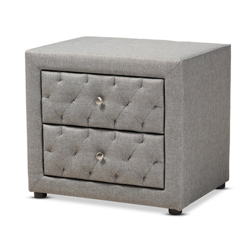 Lepine Modern And Contemporary Gray Fabric Upholstered 2-Drawer Wood Nightstand BBT3164-Grey-NS