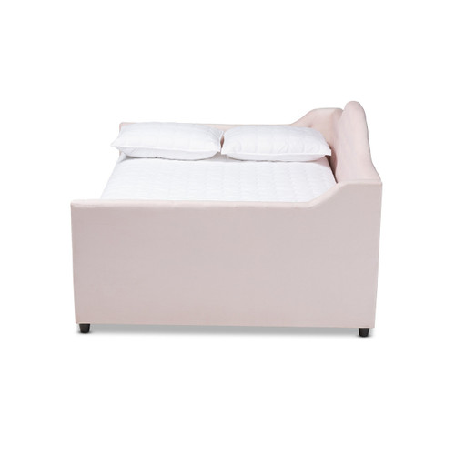 Perry Modern And Contemporary Light Pink Velvet Fabric Upholstered And Button Tufted Queen Size Daybed CF8940-Light Pink-Daybed-Q