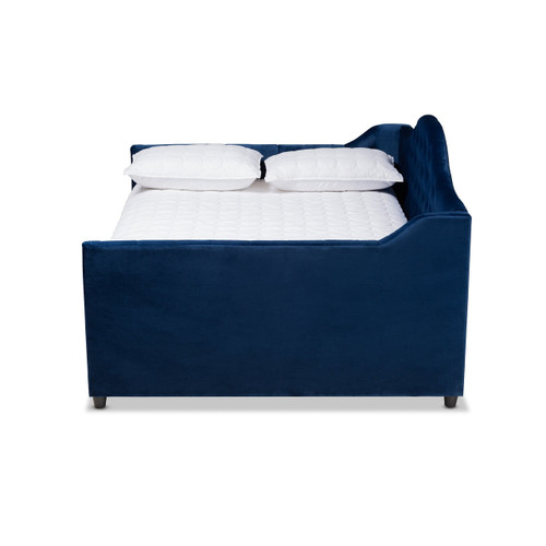 Perry Modern And Contemporary Royal Blue Velvet Fabric Upholstered And Button Tufted Full Size Daybed CF8940-Navy Blue-Daybed-F