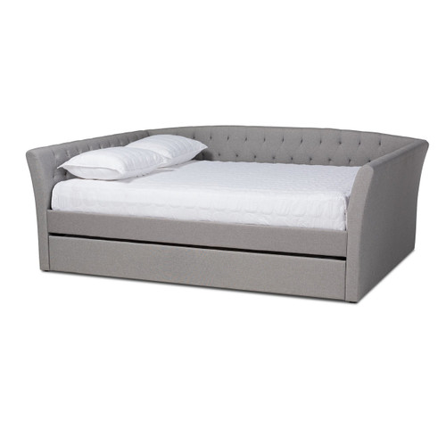 Delora Modern And Contemporary Light Grey Fabric Upholstered Full Size Daybed With Roll-Out Trundle Bed CF9044-Light Grey-Daybed-F/T