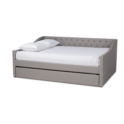 Haylie Modern And Contemporary Light Grey Fabric Upholstered Full Size Daybed With Roll-Out Trundle Bed CF9046-Light Grey-Daybed-F/T