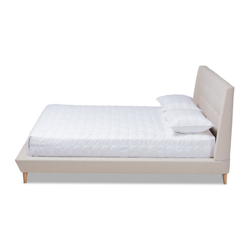 Naya Mid-Century Modern Beige Fabric Upholstered Queen Size Wingback Platform Bed CF9061-Beige-Queen